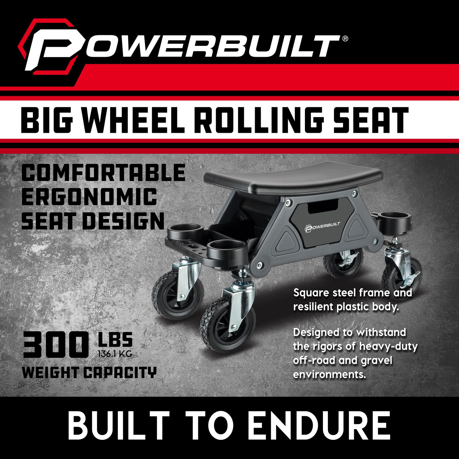 Powerbuilt Big Wheel Heavy Duty Mechanic's Rolling Seat - 642965ECE