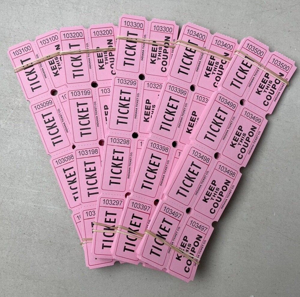 Light Pink Raffle Tickets Package of 500 Folded Double Stub Split The Pot 50/50