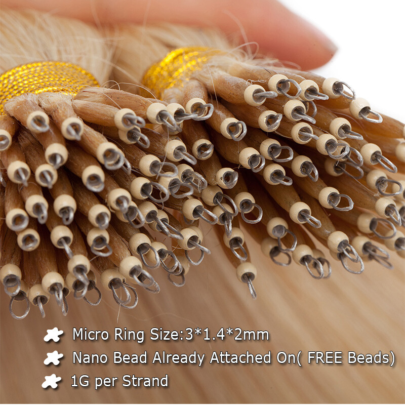 300PCS THICK 100% Remy Human Hair Extensions Nano Ring Tip Micro Loop Beads 150G