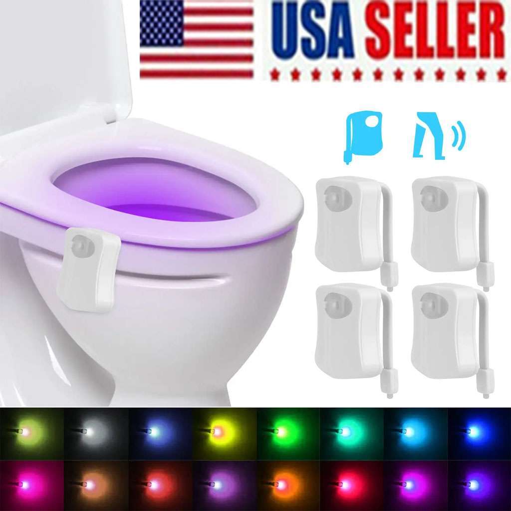 4Pcs Toilet Night Light 16 Color LED Motion Activated Sensor Bathroom Bowl Seat