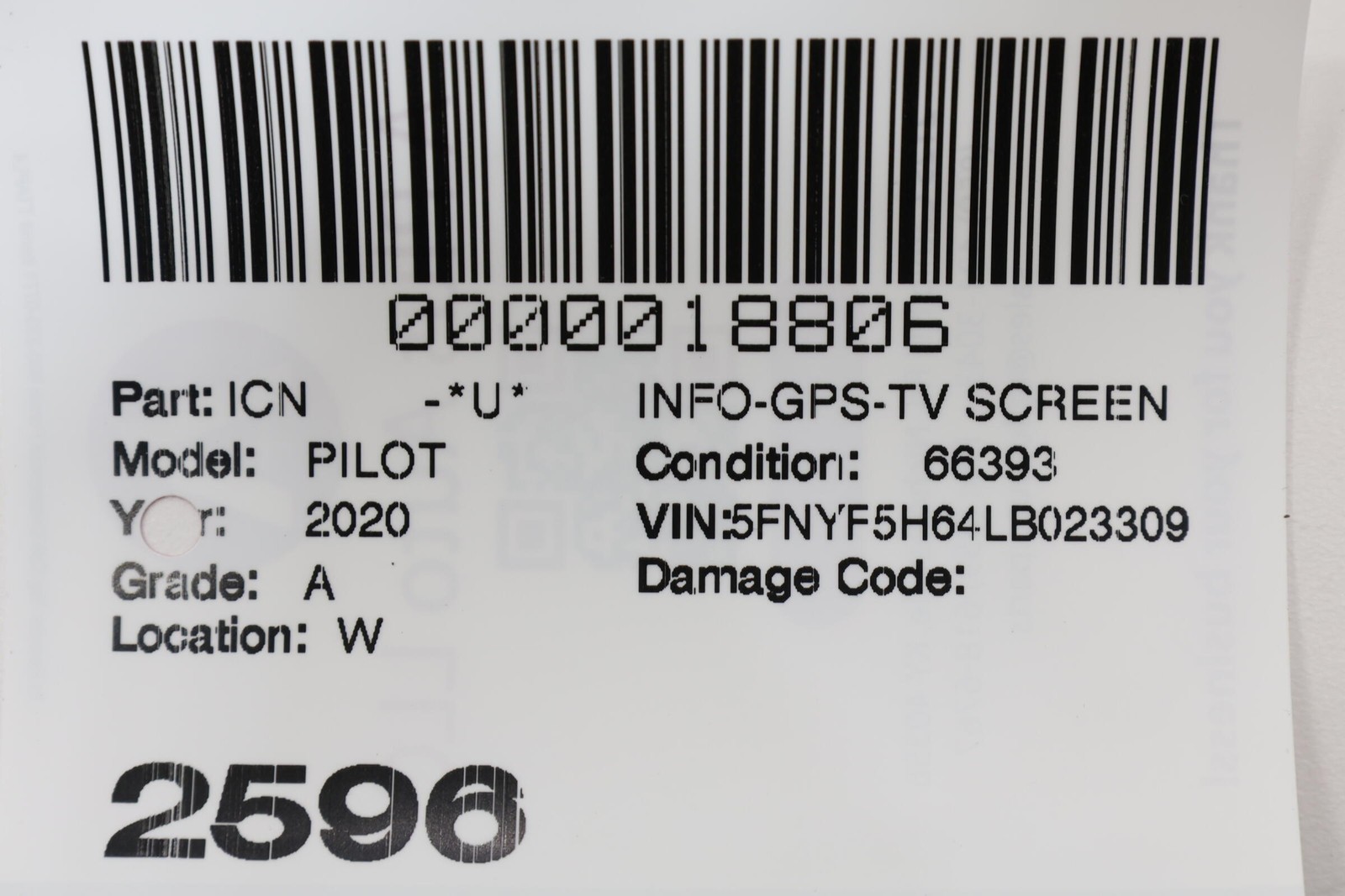 2019 - 2022 HONDA PILOT REAR OVERHEAD MONITOR SCREEN OEM 39460TG7A220M1 BEIGE_BE