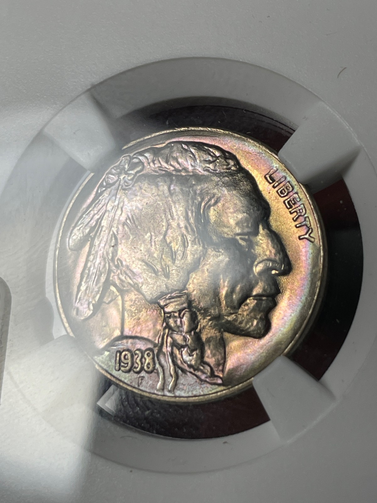 1938-D NGC MS67+ CAC Buffalo Nickel Rainbow Toned