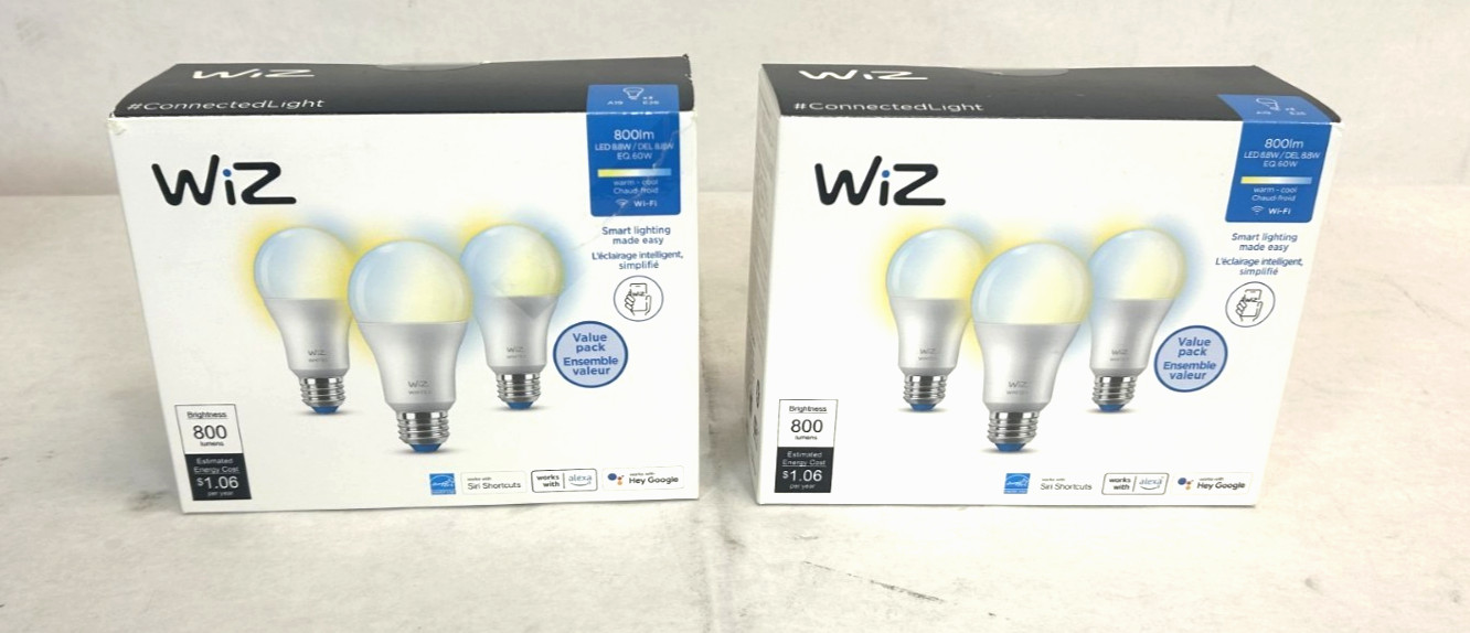 WIZ LED Smart Wi-Fi Connected 60W A19 Color & Tunable White Light Bulb, 6 total
