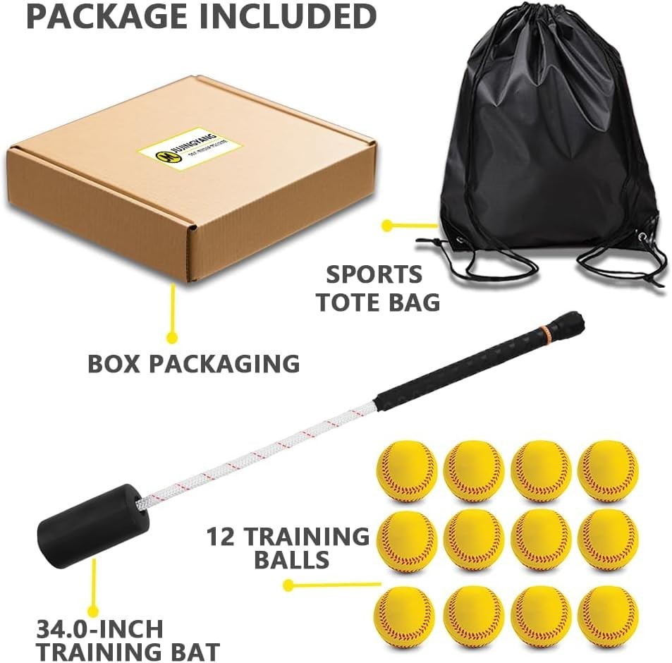 Baseball & Softball Swing Trainer Bat with Rope 12 Balls Tote Bag JUJINGYANG