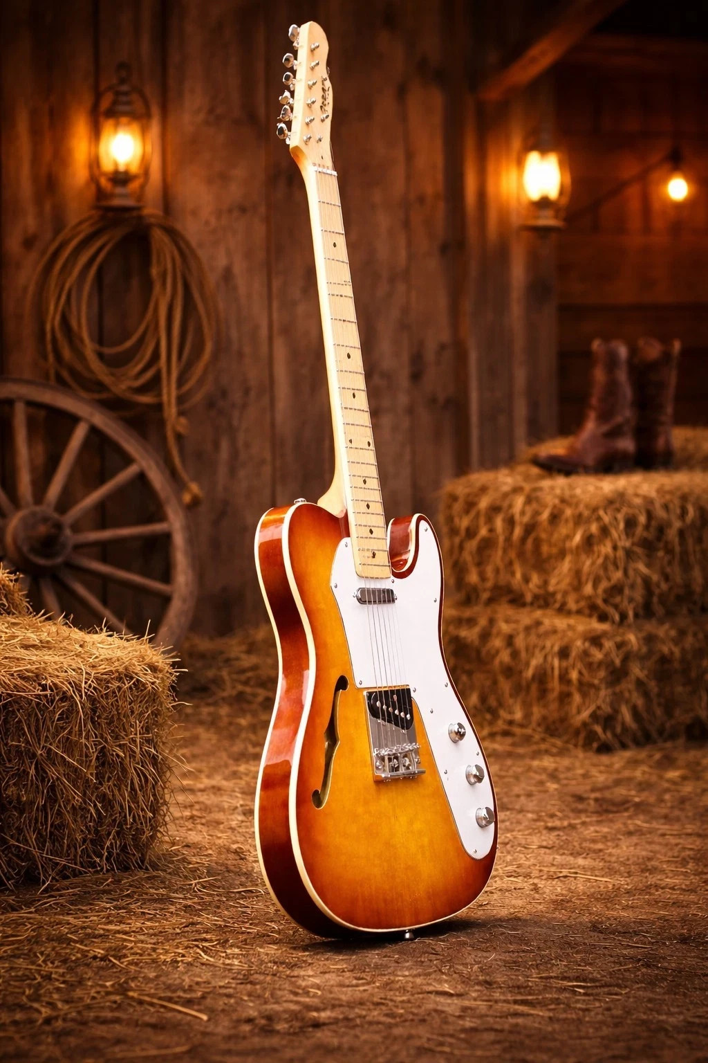GUITAR BANKRUPTCY SALE ON NEW SEMI-HOLLOW SUNBURST TL. STYLE ELECTRIC GUITARS