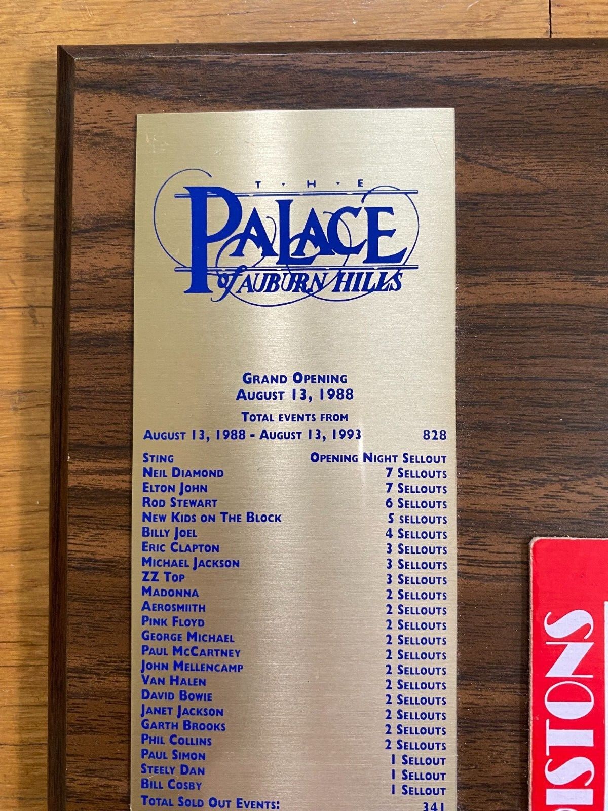 Vintage 1993 Detroit Pistons Palace of Auburn Hills 5 Yr Anniversary Wood Plaque