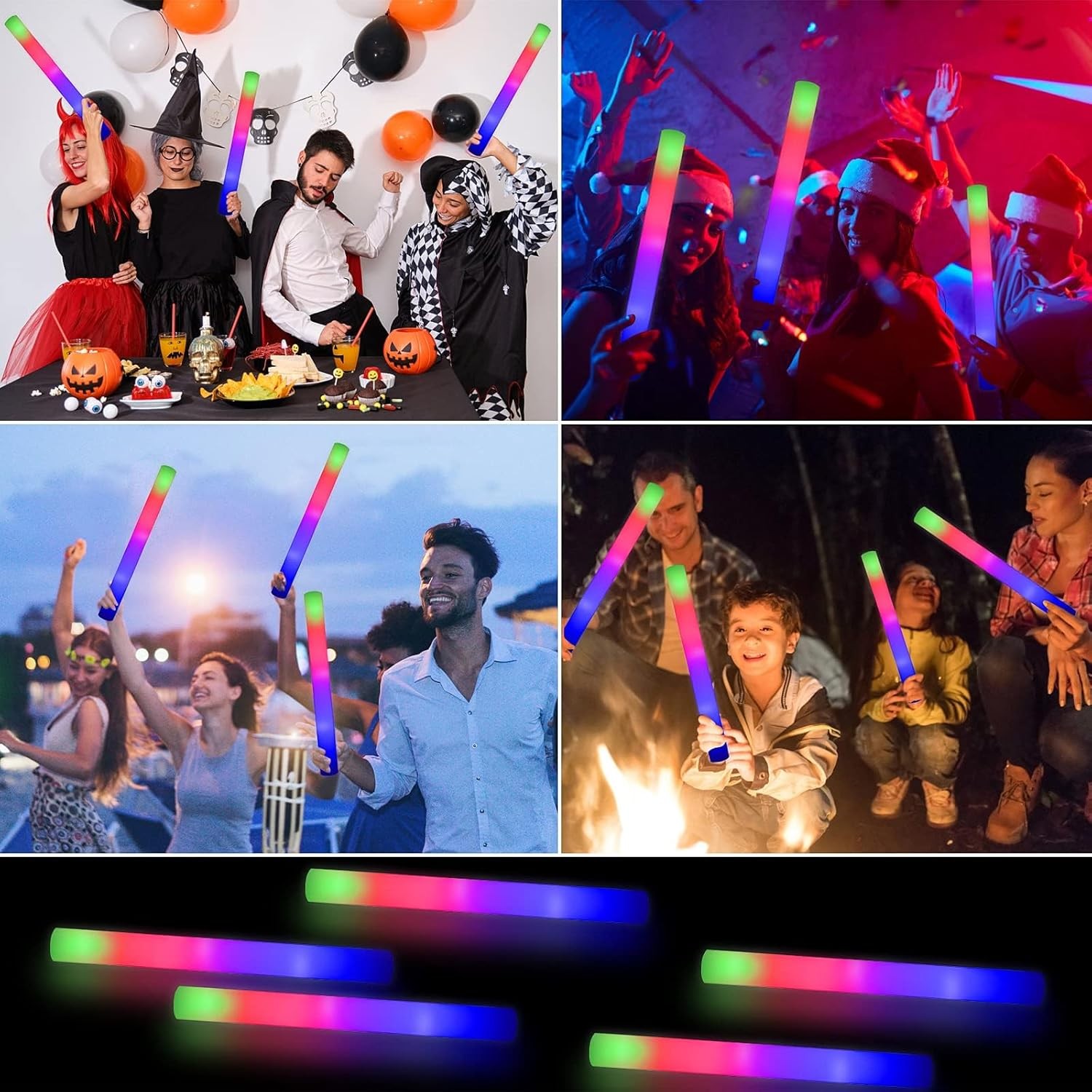100PCS LED Foam Sticks Light Up Wands Rally Flashing Glow Party Rave