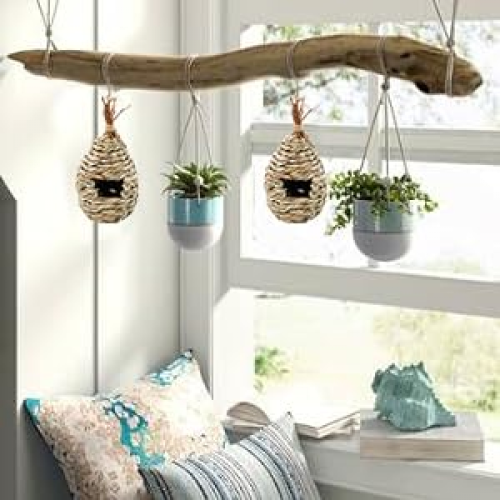 3Pack Handwoven Straw Hanging Hummingbird House Grass Bird Nest Bird Feeder