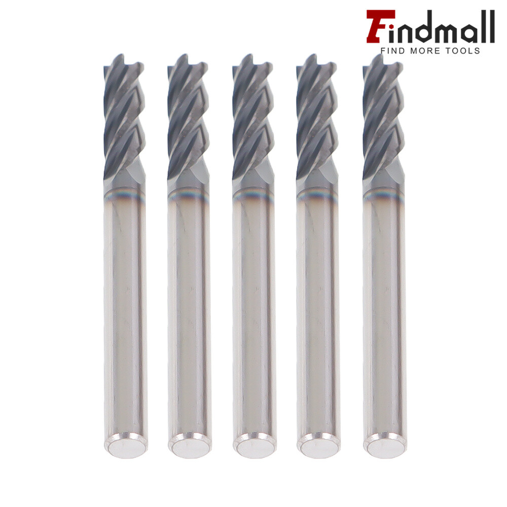 Findmall 5 PCS 3/16" SHANK DIAMETER 4 FLUTE CARBIDE END MILL - TiALN COATED