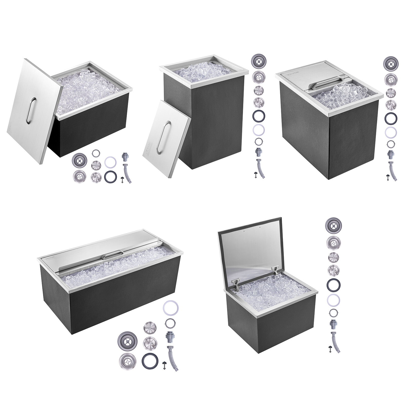 VEVOR Drop in Ice Chest Ice Cooler Stainless Steel Ice Bin w/Cover 13 Types