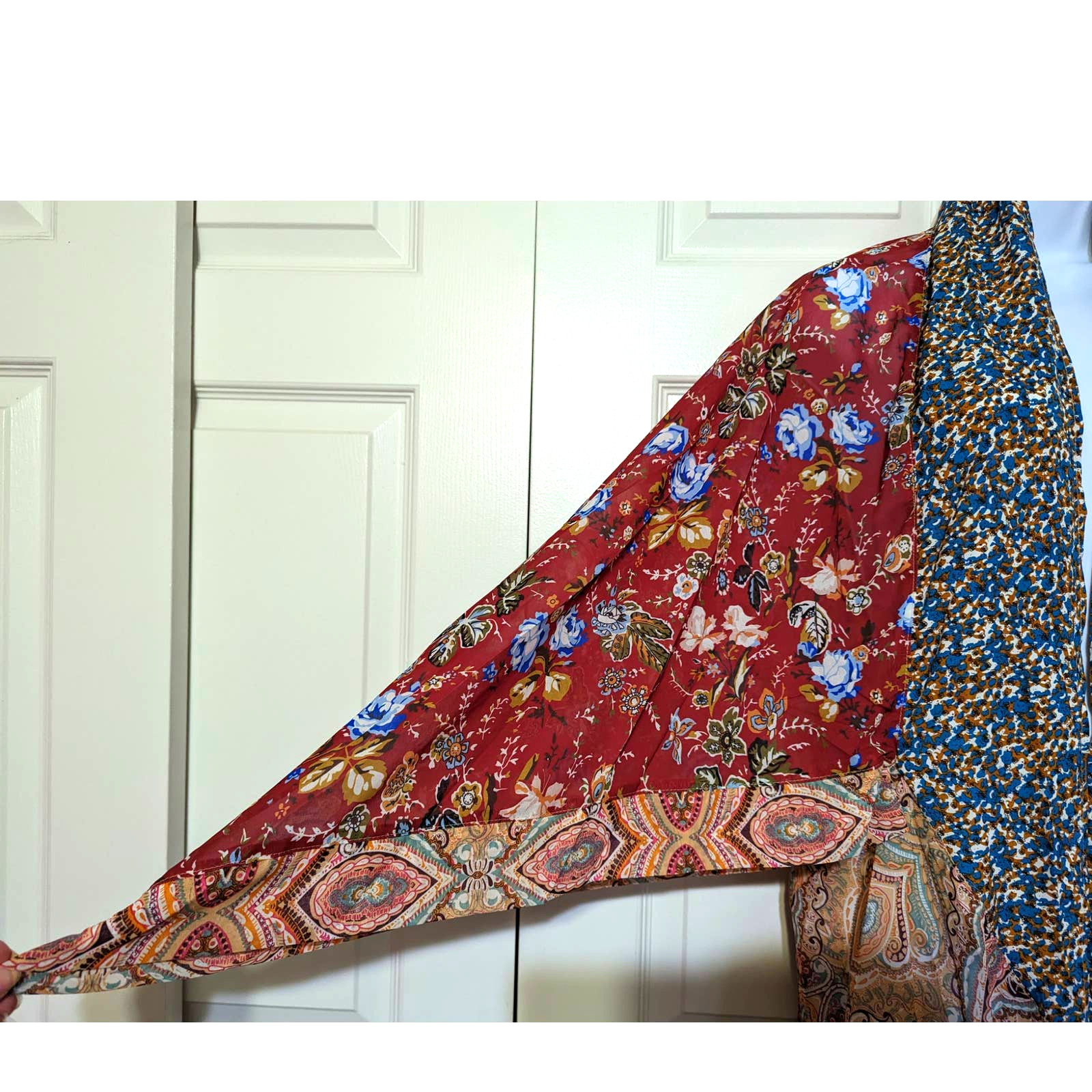 Umgee Sheer Long Paisley Floral Boho Kimono in Berry Mix Plus Size 1XL/2XL