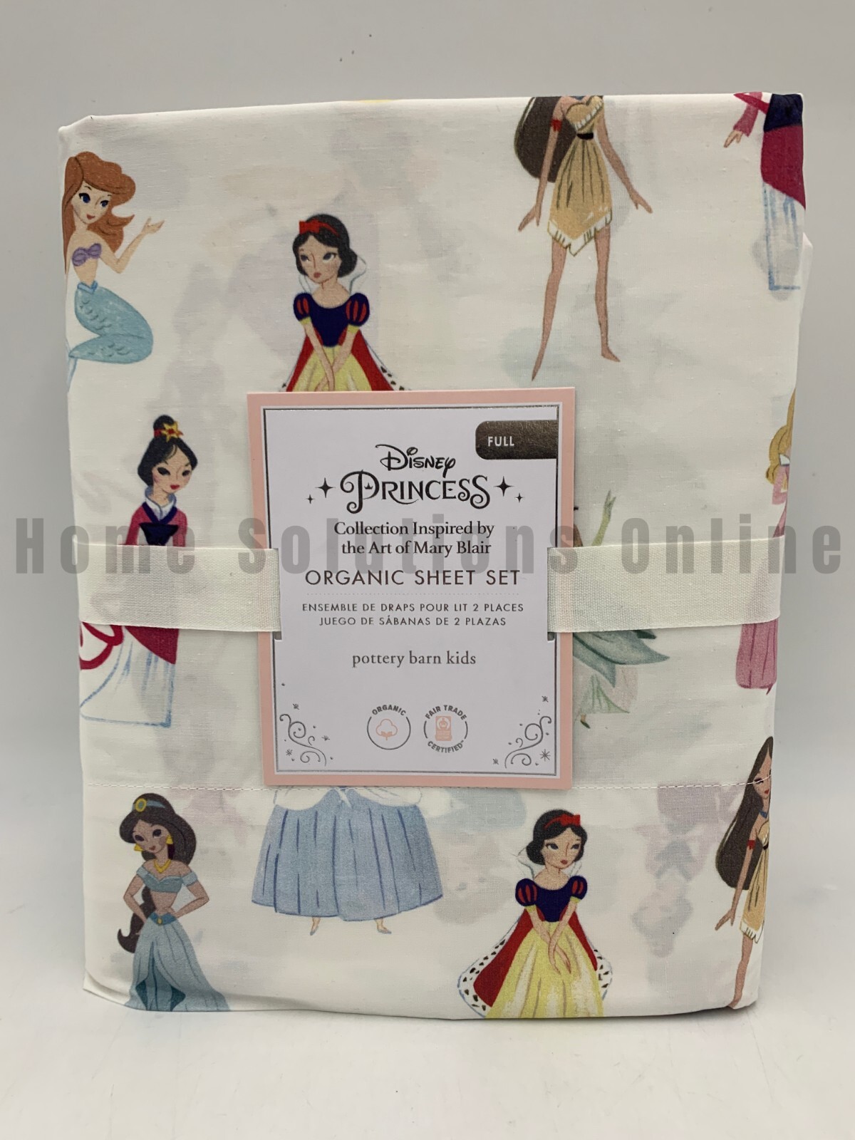 Pottery Barn Disney Princess Organic Cotton Sheet Set Full White Multi #7019