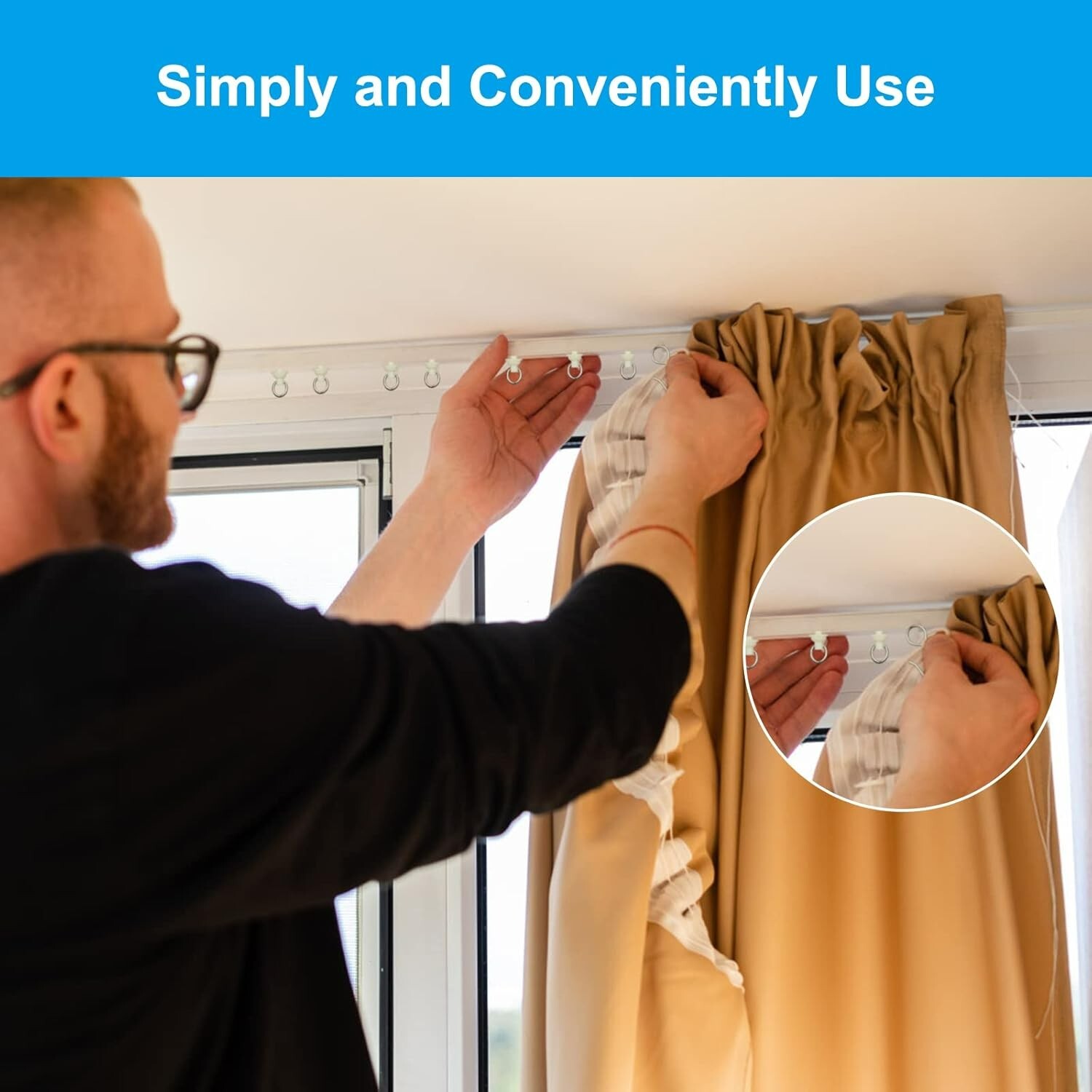 80 Pcs Curtain Hooks and Gliders Window Curtain Bathroom Shower Stainless Steel