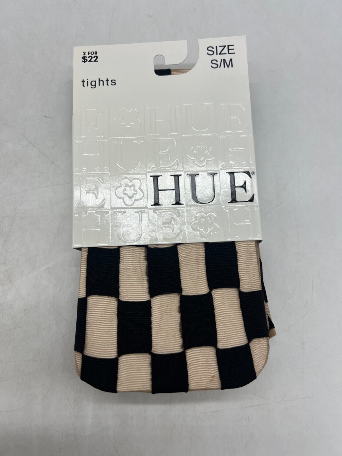 HUE Checker Tights w/ Control Top Sz S/M U14235 Natural & Black