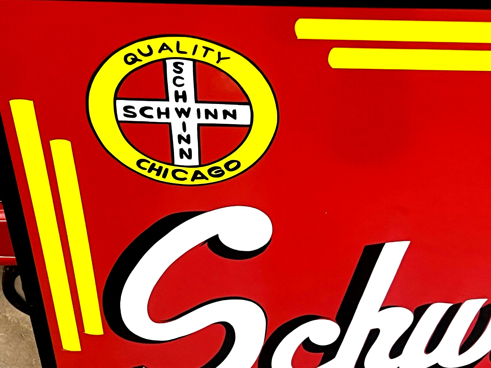 36" SCHWINN BICYCLE SHOP DEALER HAND PAINTED METAL SIGN Made by Old Sign Painter