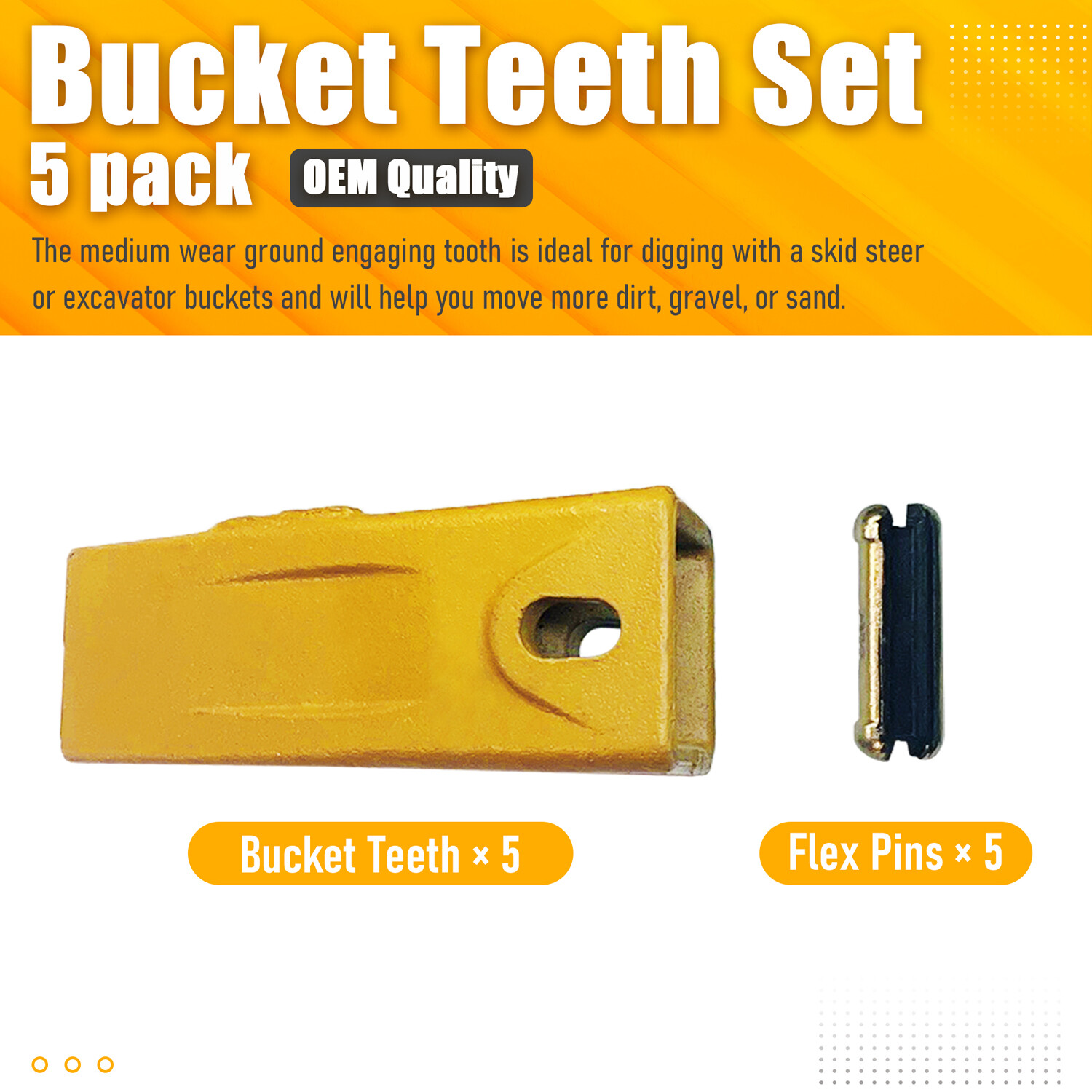 6737325 Bucket Teeth with 6737326 Flexpins for Bobcat Style Mini Excavator 10PK