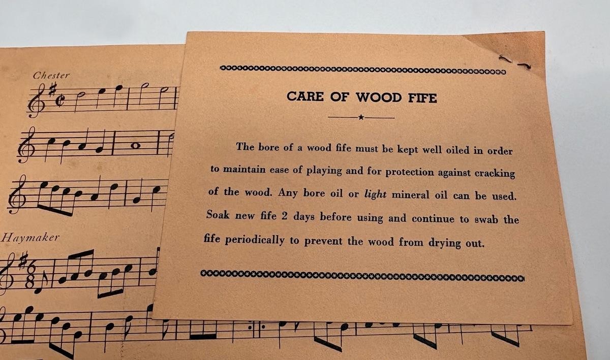 VTG Giles Gibbs Jr Music Book w Reproduction Wooden Fife Revolutionary War Era