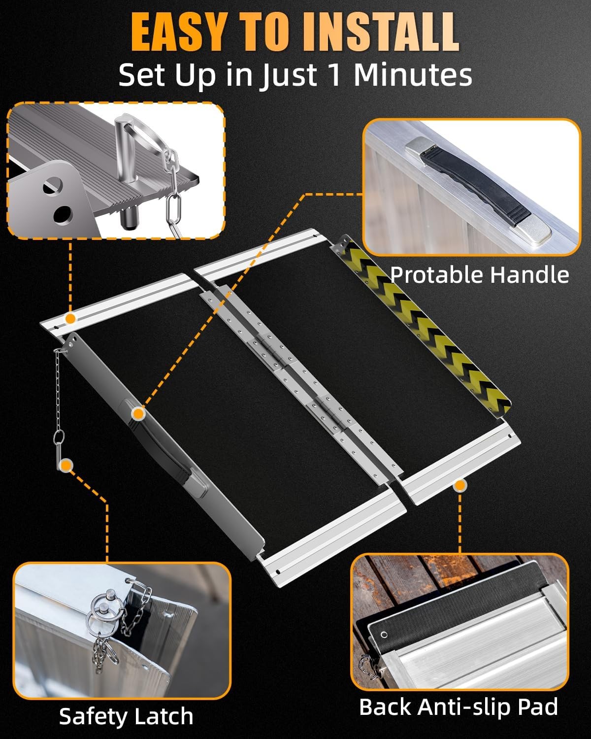 2-12ft Folding Aluminum Wheelchair Ramp Portable Mobility Scooter Non-Slip 800lb