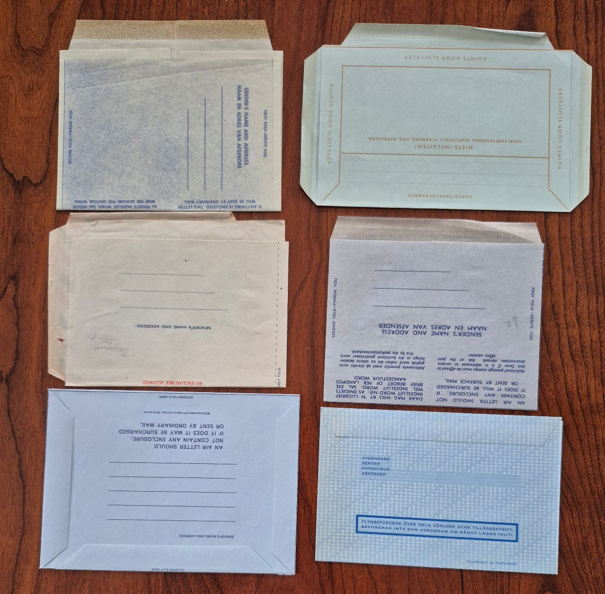 6 Foreign Postal Stationery Envelopes Airmail Aerogram; different countries!