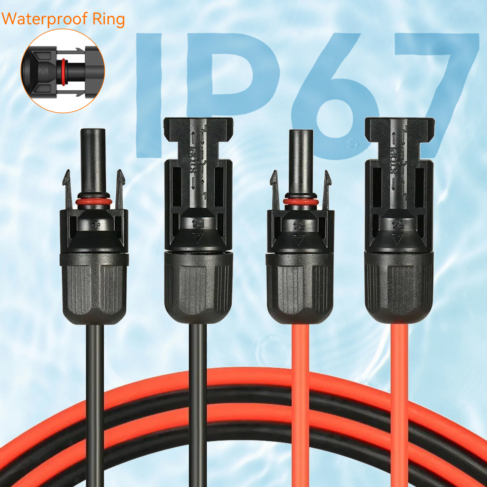 10 AWG Solar Panel Extension PV Cable Wire Solar Connectors Pair Black Red 6mm²