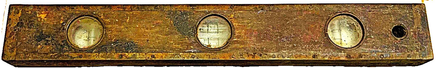 Antique User Made Brass Bound Double Plumb and Level Glass Vial Windows- WOW!!