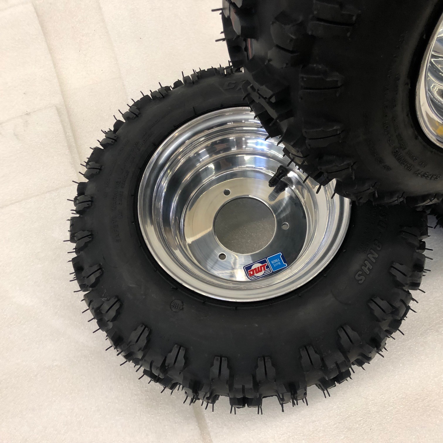 Honda ATC 70 DWT Polished Aluminum Front and Rear Wheels Rims Snow Hog Tires 18"