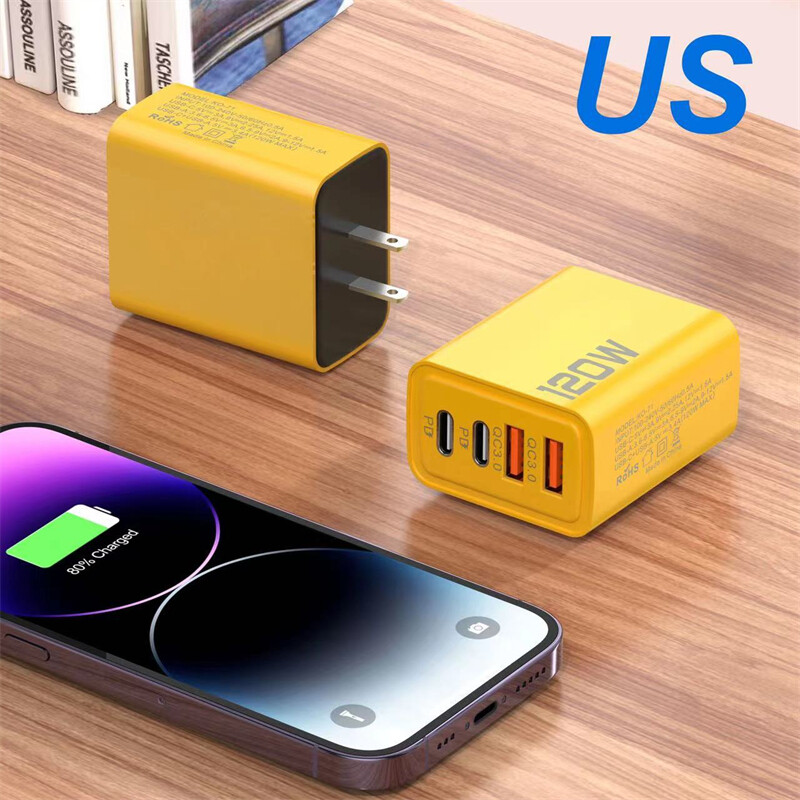 120W 4-Port USB C Fast Wall Charger Block For All Cell Phone iPad