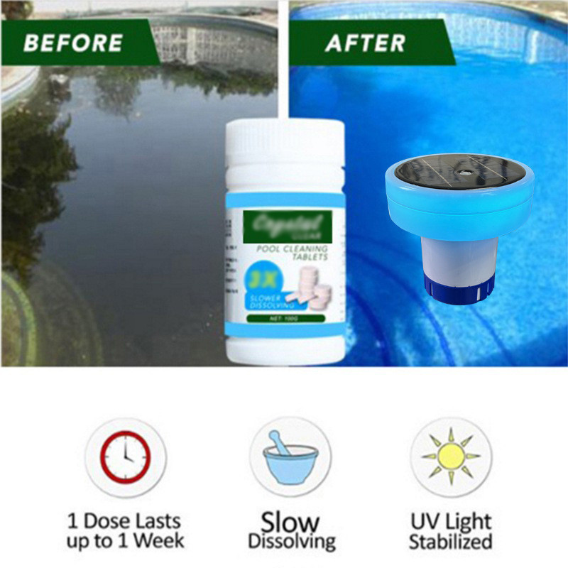 Solar Pool Chlorine Floater Dispenser with LED Lights Floating for Spa Hot Tub