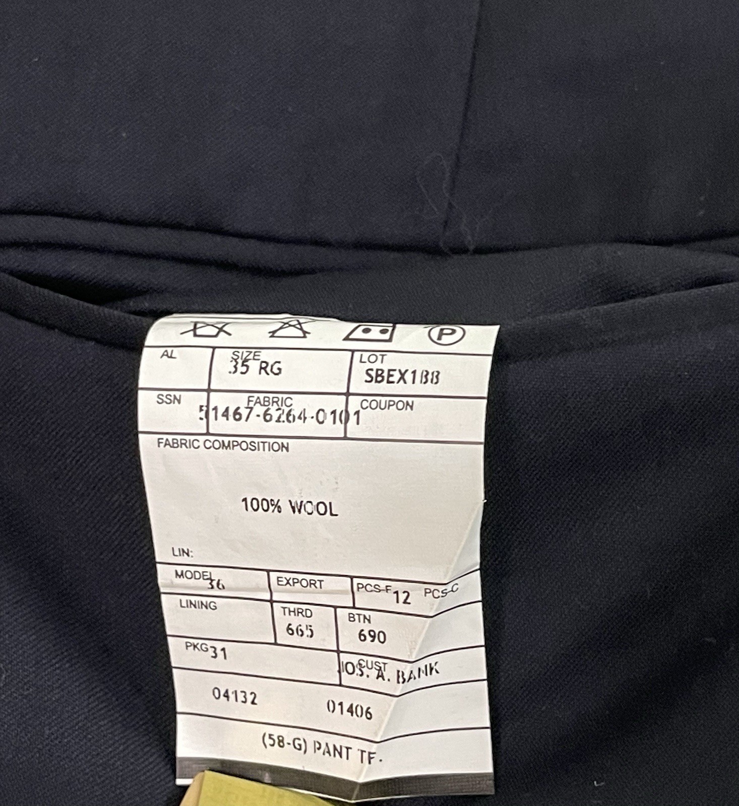 Jos A Bank Signature Collection Black Wool Suit Pants Mens 35R Tailored