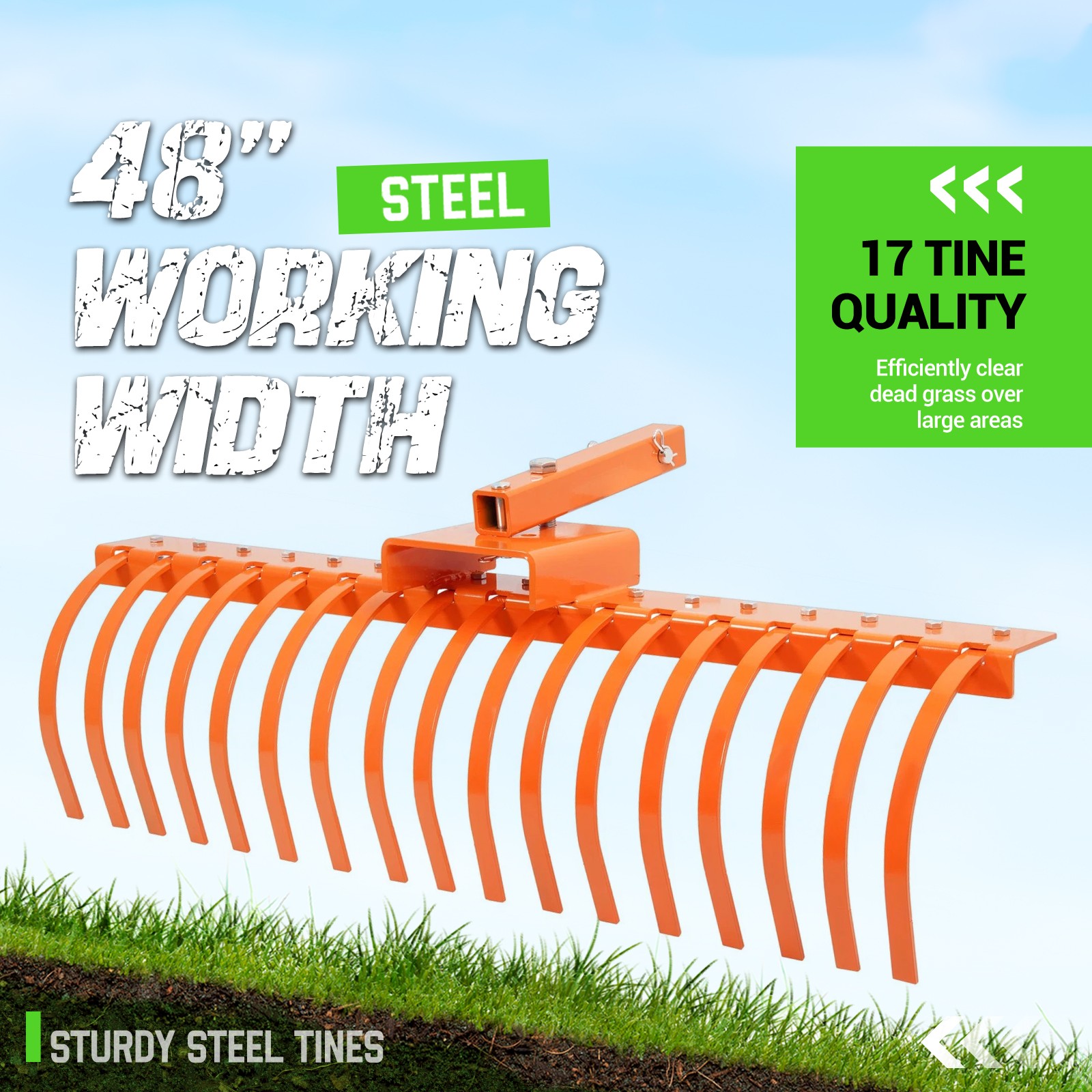 48" Landscape Rake Pine Straw Rake Rock Rake For 2" Receiver Tractor ATV/UTV