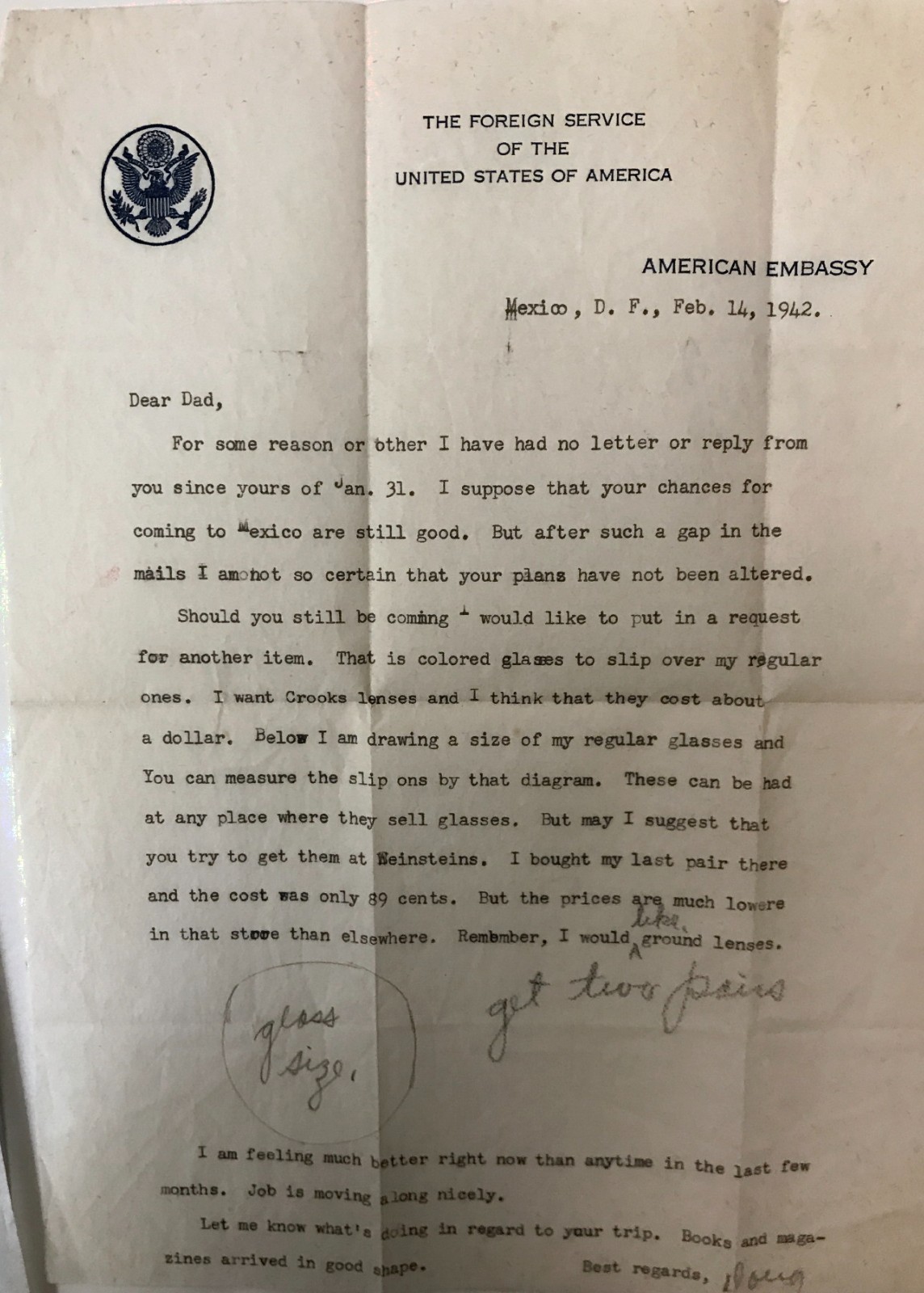 1941-42 Mexico Personal Letters Lot to US w/ Postal Covers incl. Examined