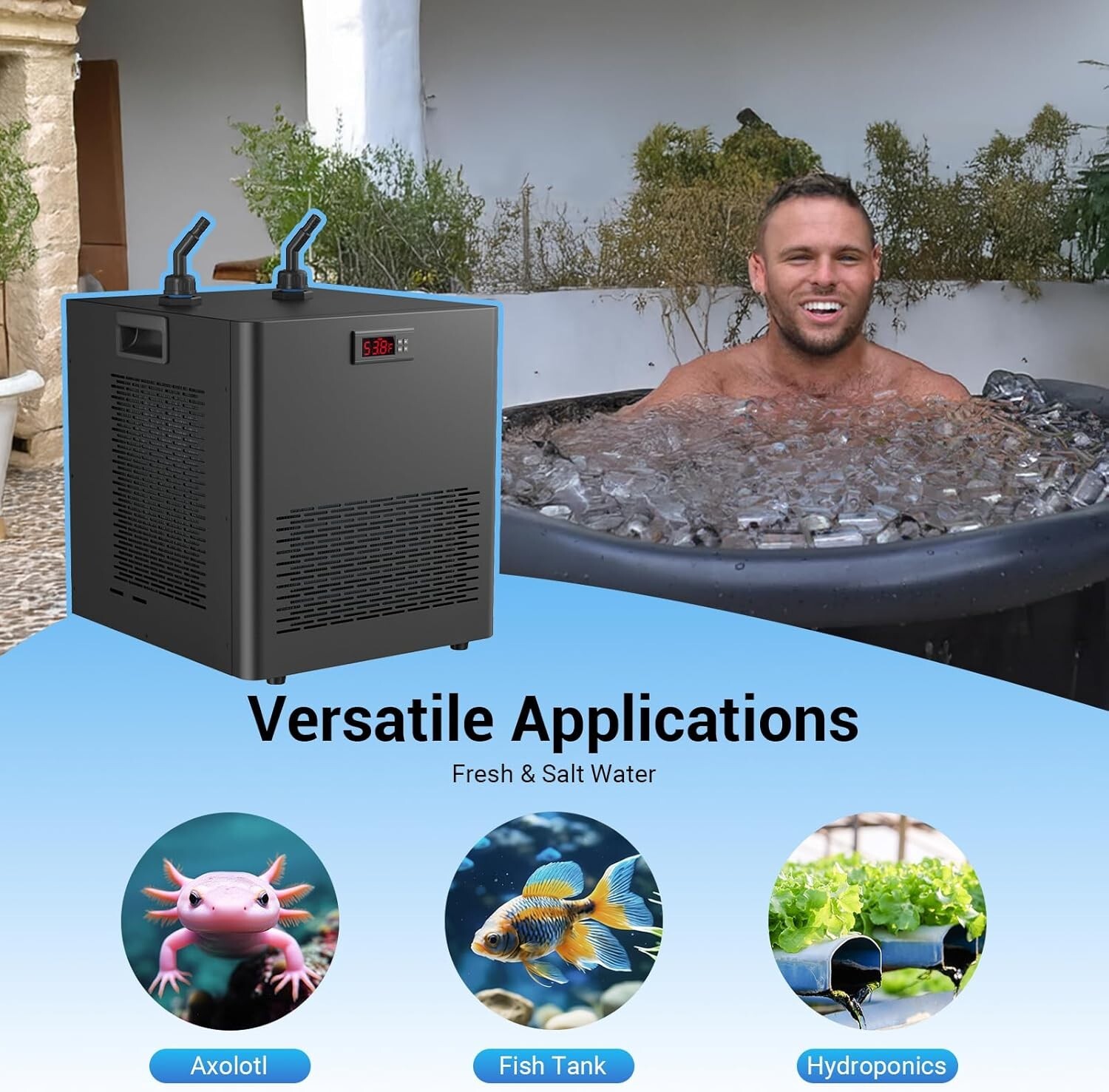 Ice Bath Water Chiller 1/2HP 132gal for Ice Bath Tubs Universal Chiller for Ice
