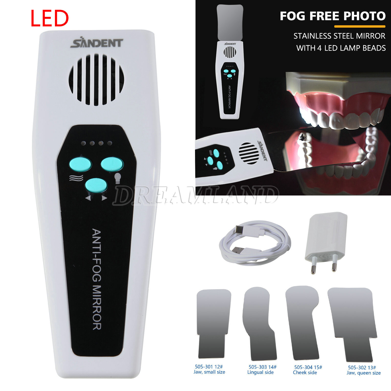 Dental Anti-fog Mirrors Photography Reflector No-Fog LED Automatic Mirrors Kit