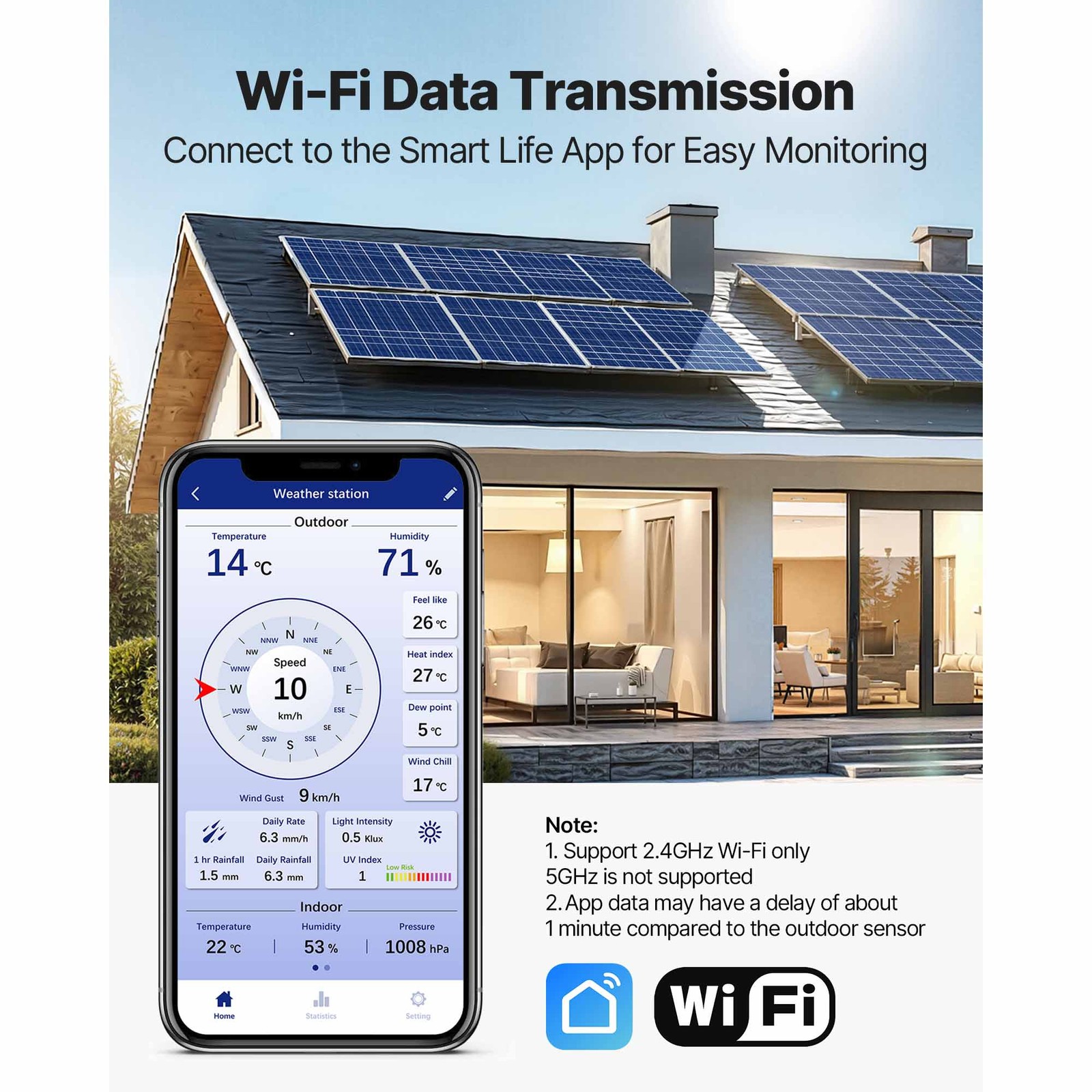 Uimoso 7-in-1 Wi-Fi Weather Station with 7.5-Inch VA Display and Wireless Sensor