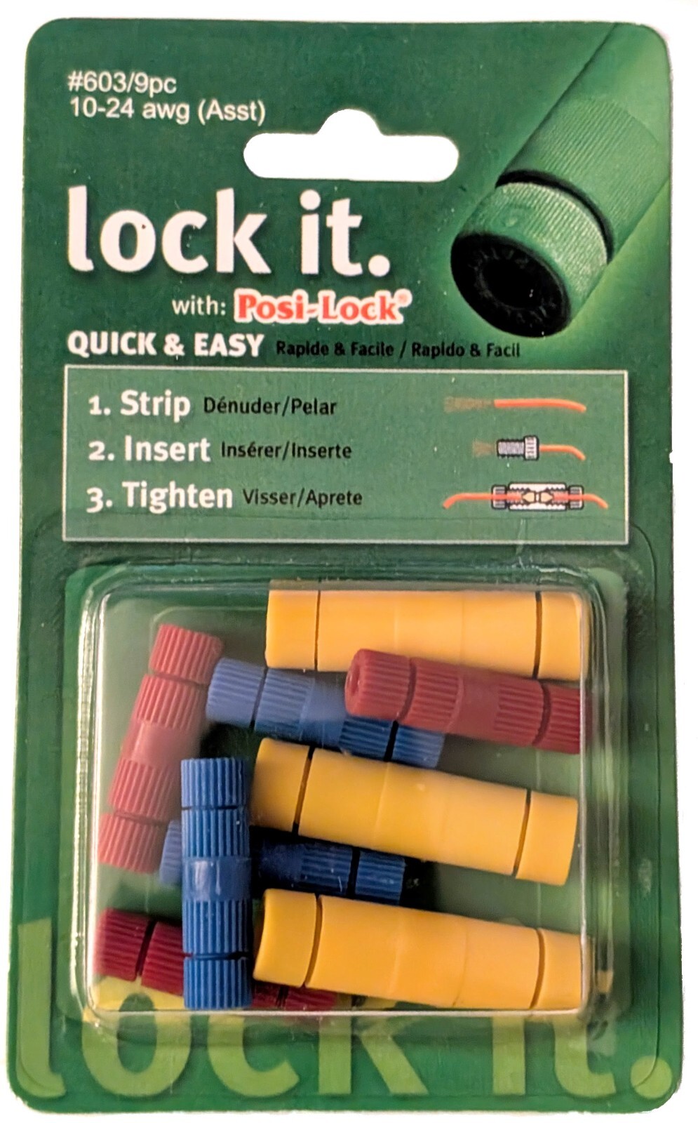 Posi-Lock Reusable Wire Connectors Assortment pack 10-24 awg #603/9pc
