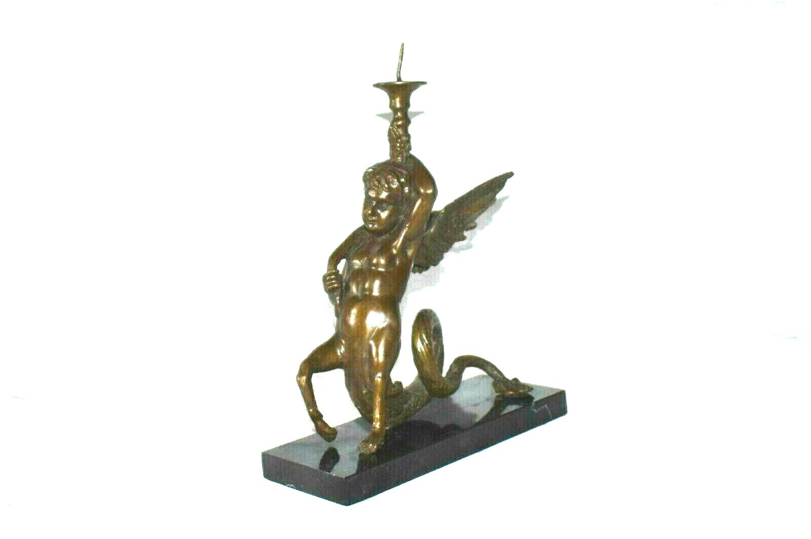Original ART TAYLOR Dragon Boy Bronze Sculpture Candle Holder Marble Base Signed
