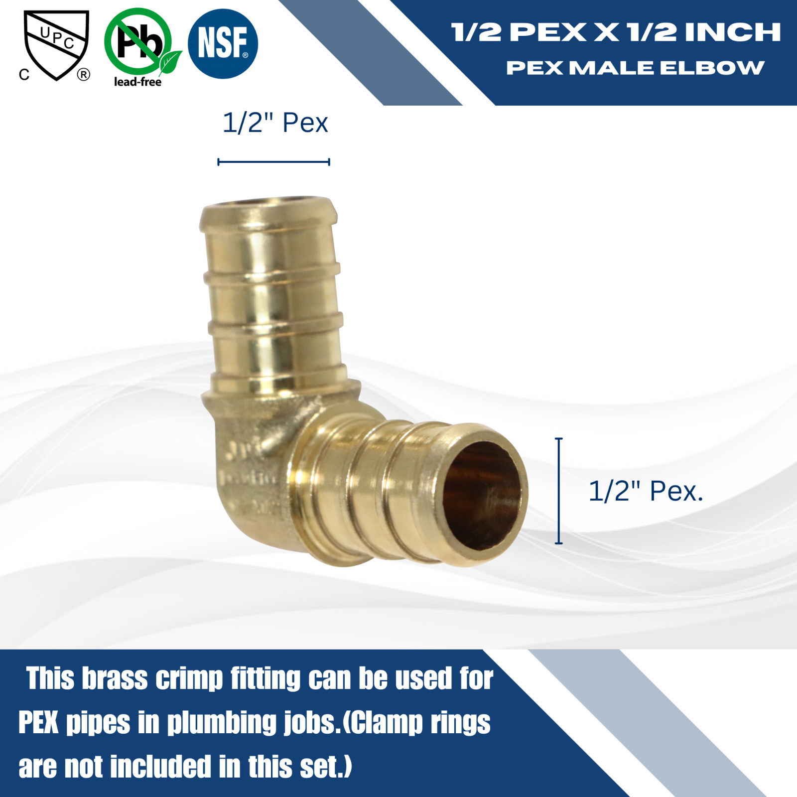 10 Pcs XFITTING 1/2" PEX ELBOW - BRASS CRIMP FITTINGS (LEAD-FREE)
