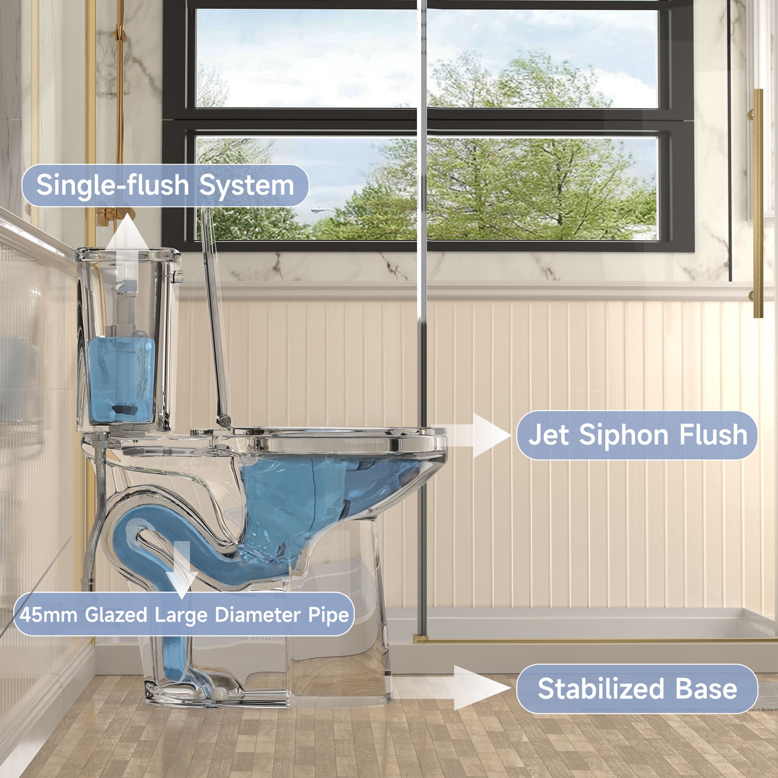 Elongated Two Piece Toilet with 21'' Height Seat Single Flush 1.28 GPF Black