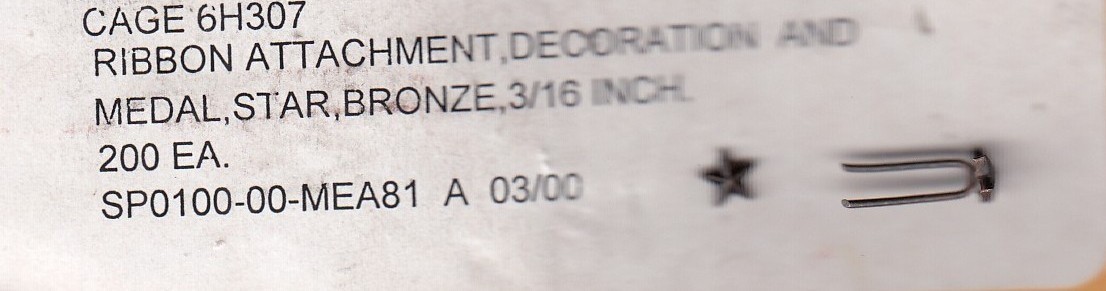 US Military 1 BRONZE STAR 3/16" attachment award ribbon medal citation device