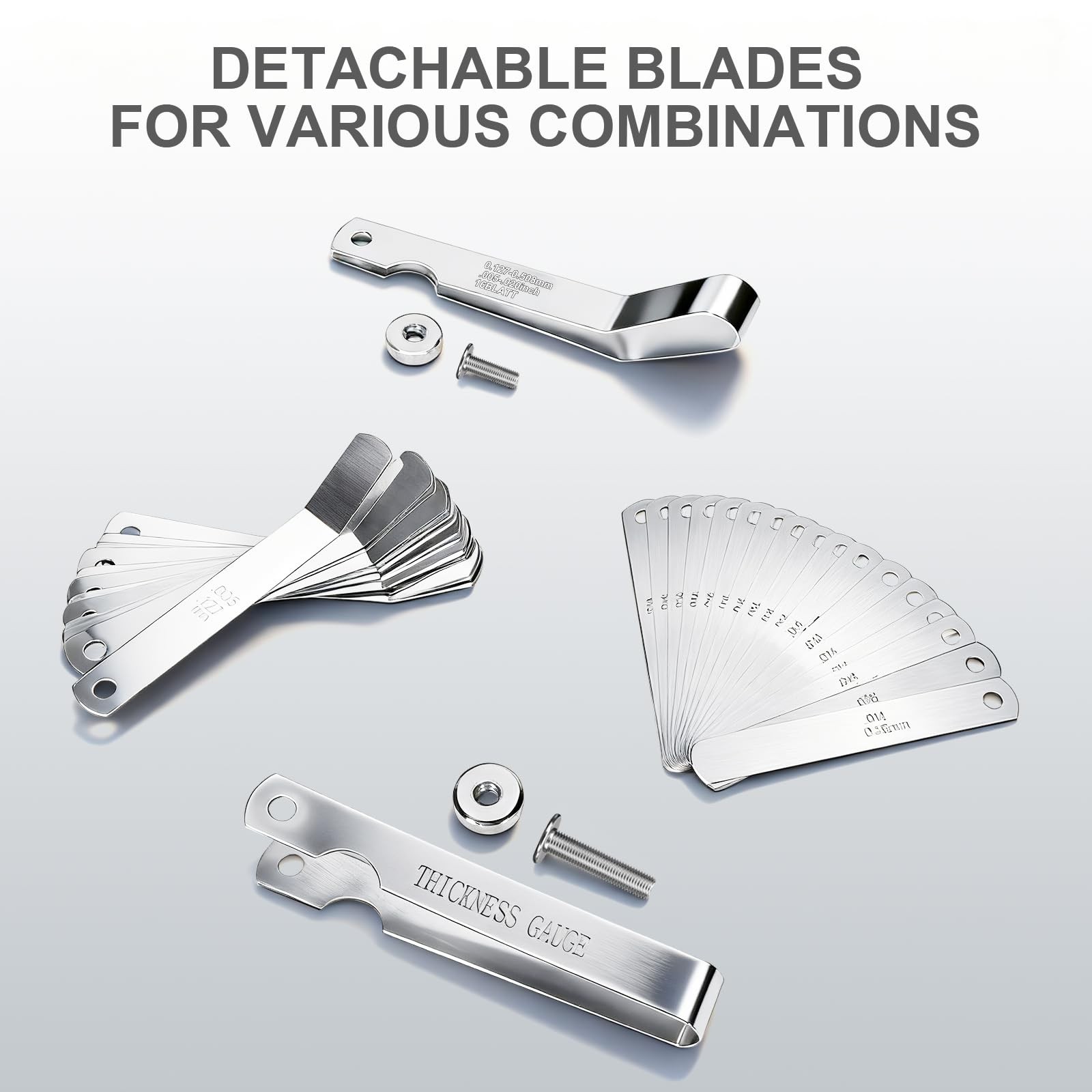 Kit Galgas Calibrador Lainas 48 Hojas Rectas Acodadas Punterías Bujías Inox Pro