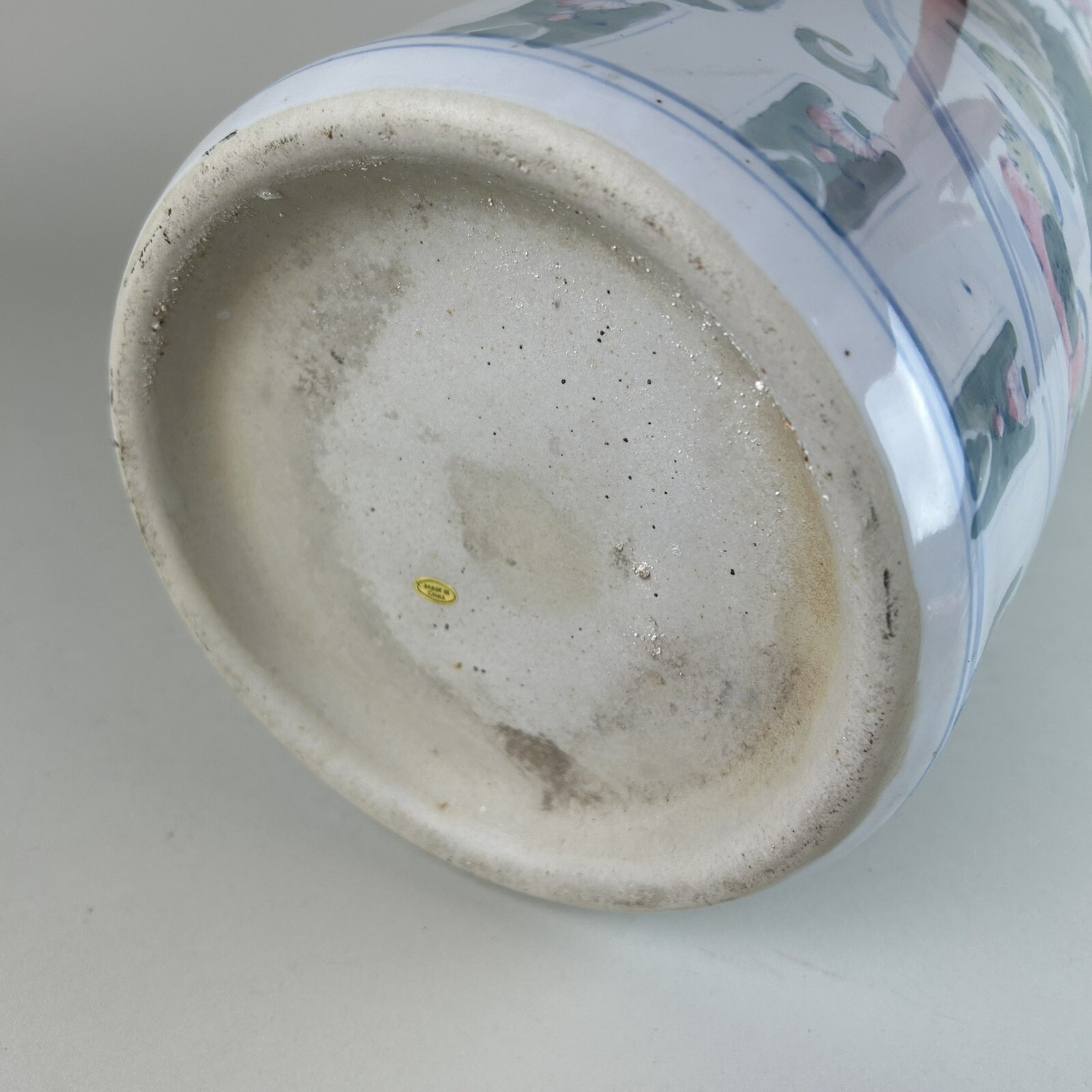 Vintage Ceramic Umbrella Stand 18” Asian Design Floral Birds Flowers