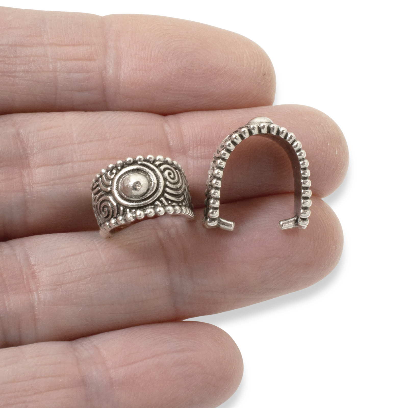 4 Large Spiral Pinch Bails, Antique Silver Pendant Holders, User-Friendly