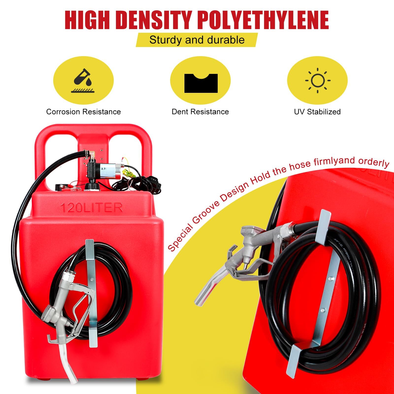32 Gallon Portable Fuel Tank Caddy w/ Electric Transfer Pump On-Wheel 3.7GPM Red