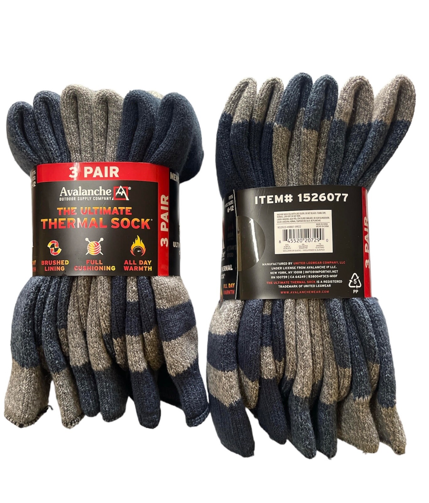 Lot of 6 PAIRS AVALANCHE MEN ULTIMATE THERMAL CREW SOCKS 6-12 SHOE SIZE