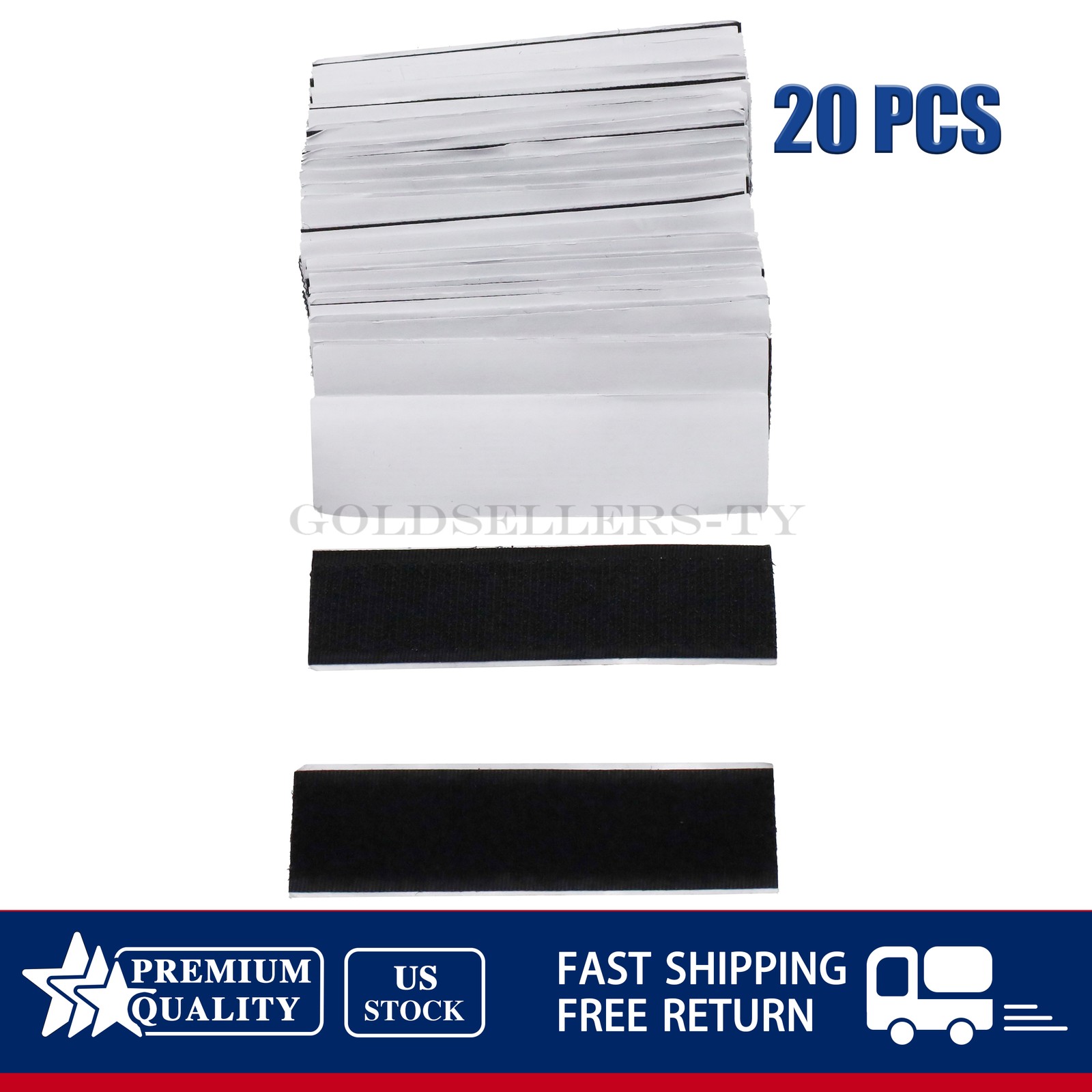 20 Sets Black Heavy Duty Hook & Loop Adhesive Strips Sticky Back Fastener 1x4”
