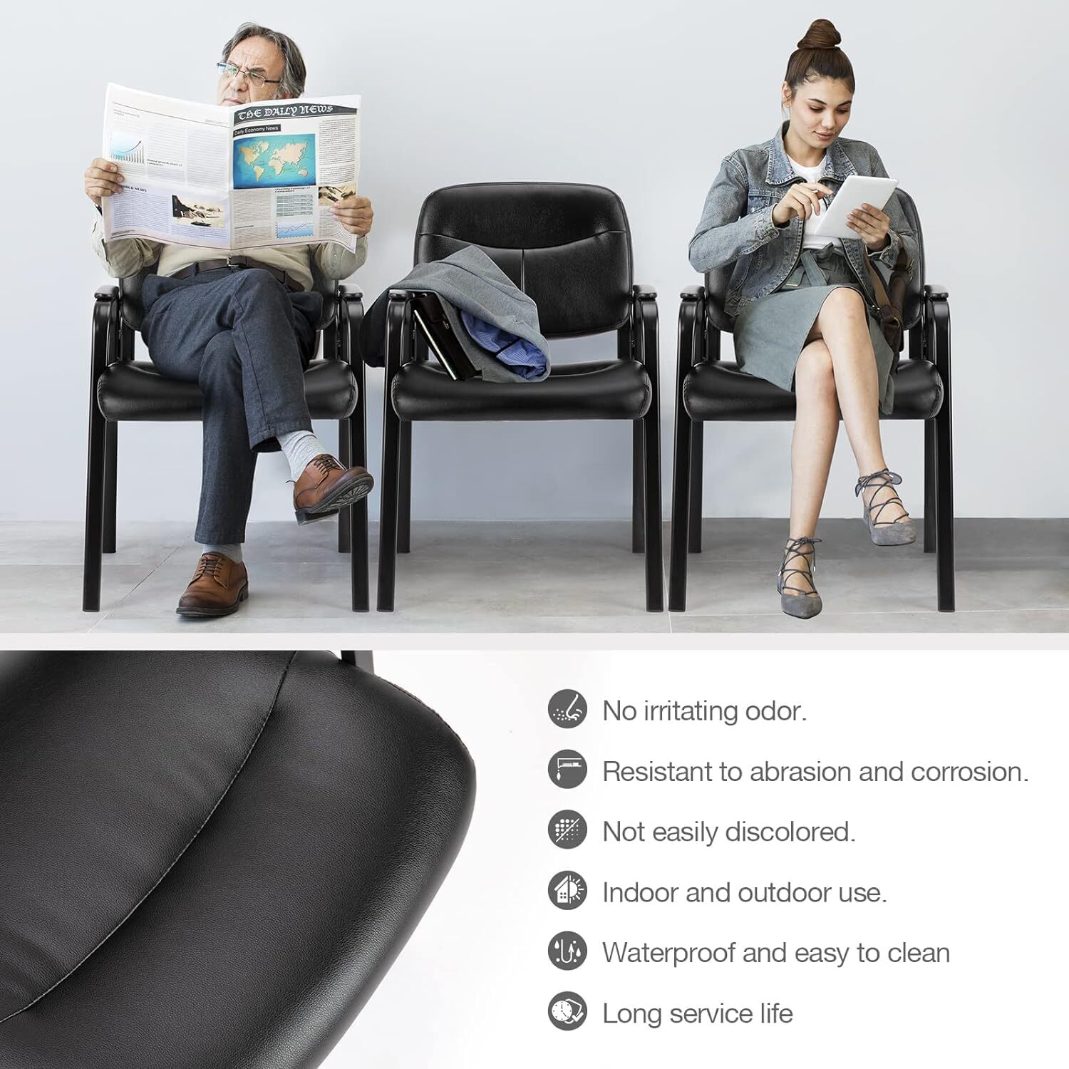 Waiting Room Chairs with Padded Arms Leather Home Office Guest Reception Chairs
