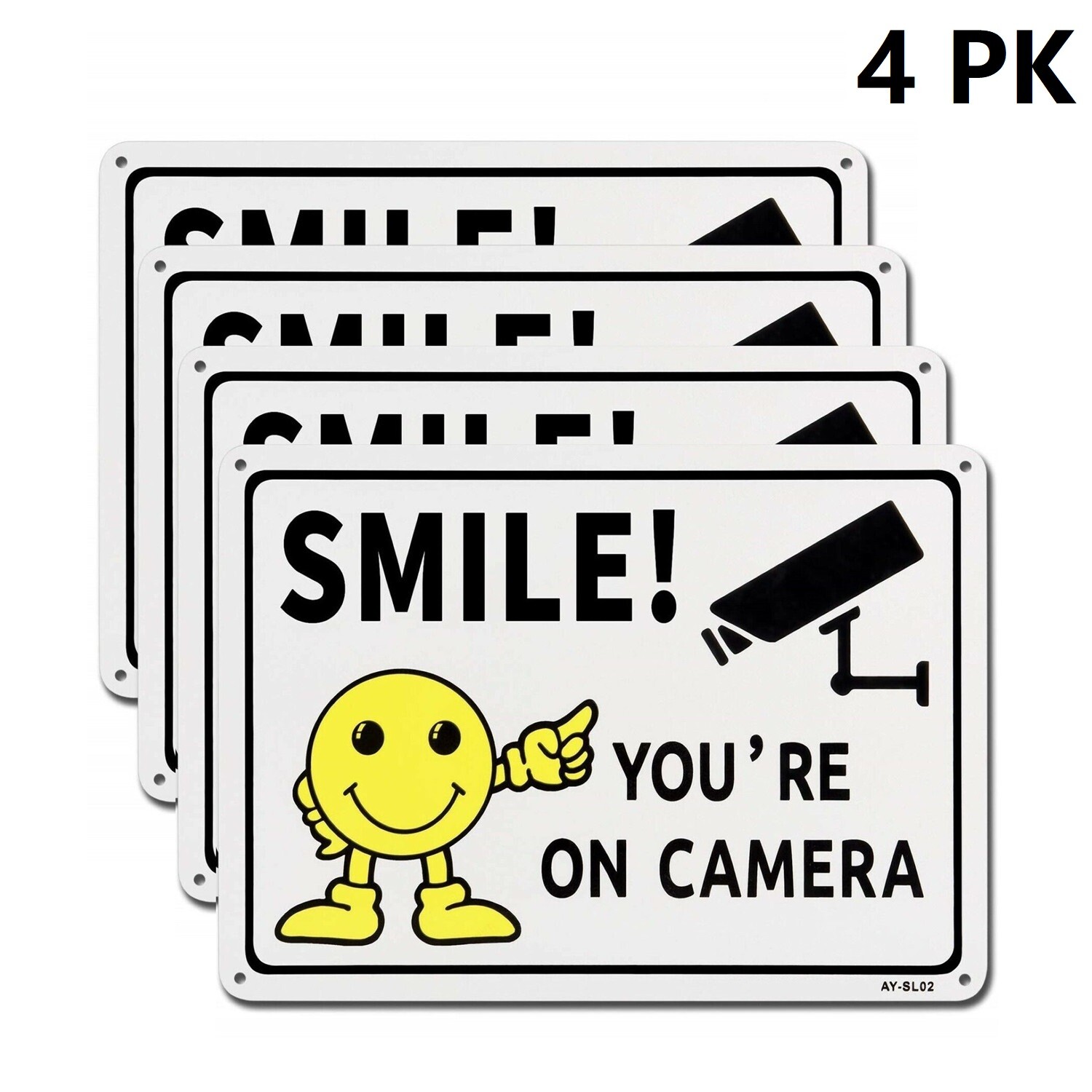 4 Pack WARNING SECURITY SMILE ON CAMERA NO TRESPASSING Aluminum Composite Sign