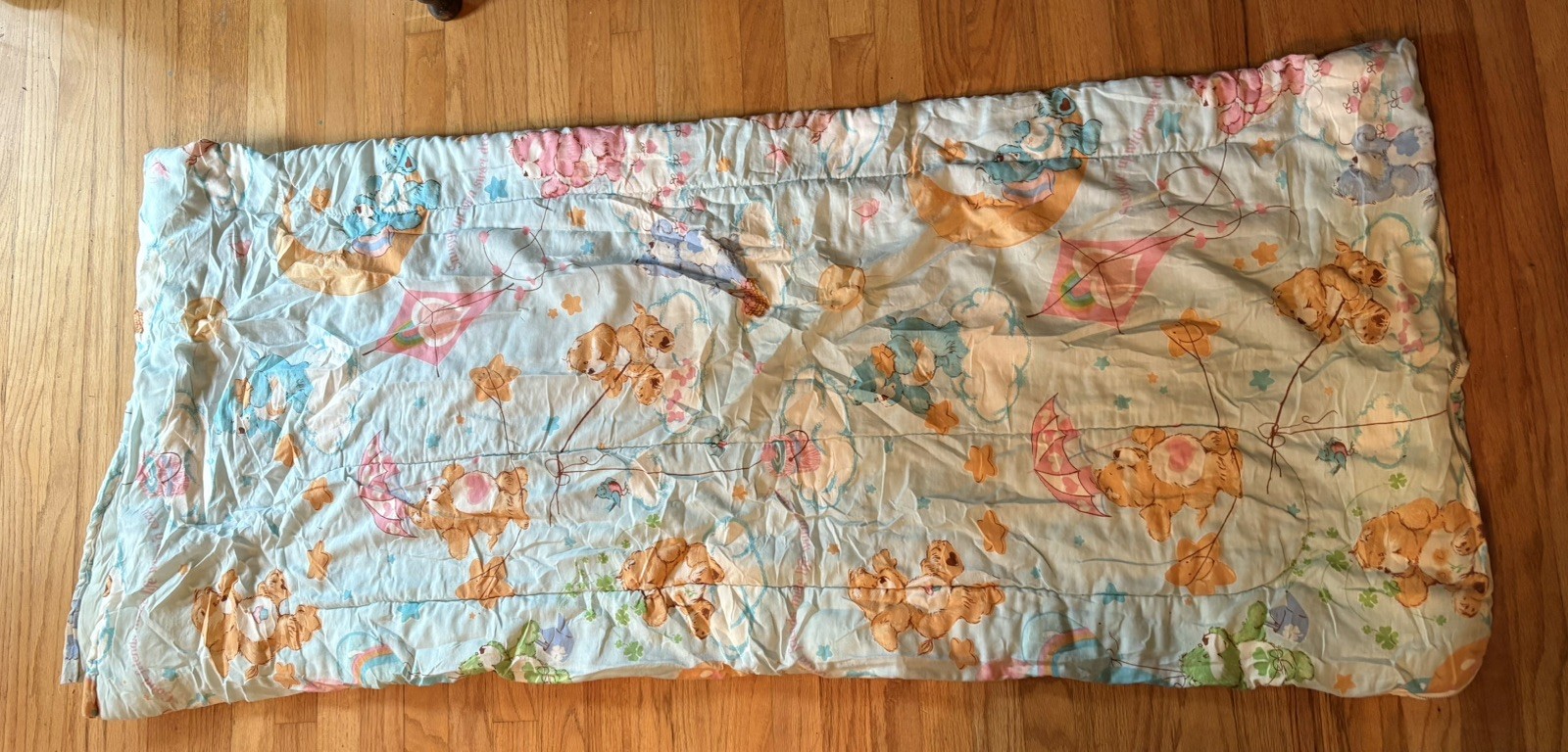 Vintage 1980’s CARE BEARS Sleeping Bag Sleepover Blanket Blue Kid Youth