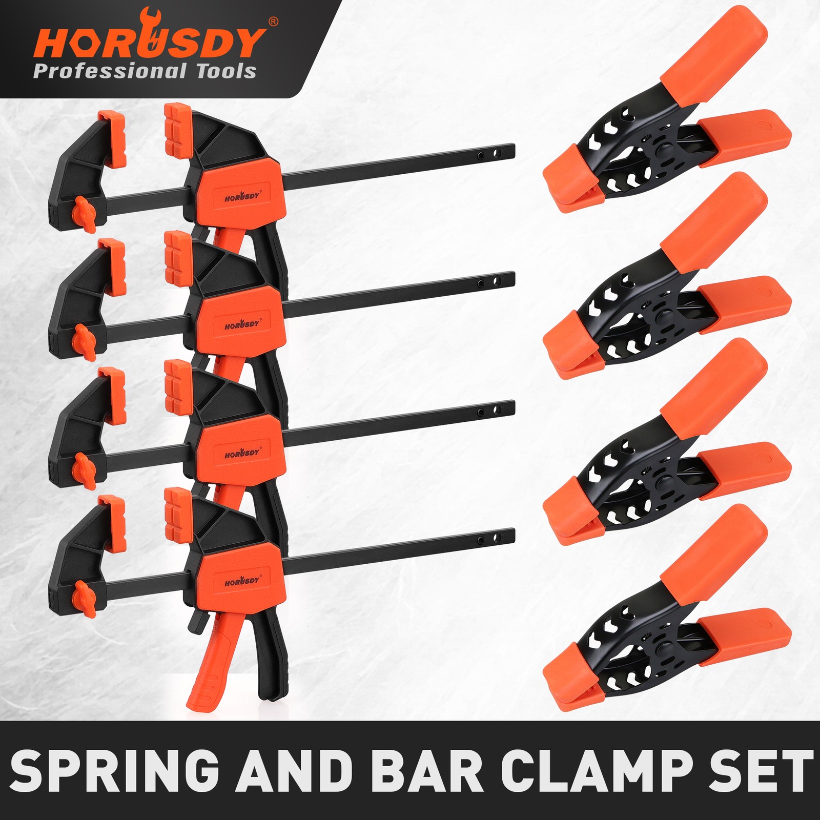 8-Pack Quick F Clamp Bar and Spring Clamps for Woodworking 6" & 4" 75 LBS Limit