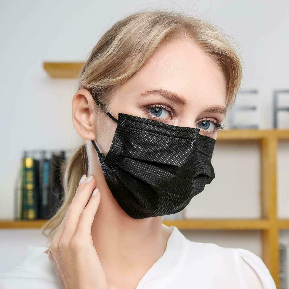 10/50/100 PCS Black Disposable Face Mask Non Medical 3-Ply Earloop Dust Cover